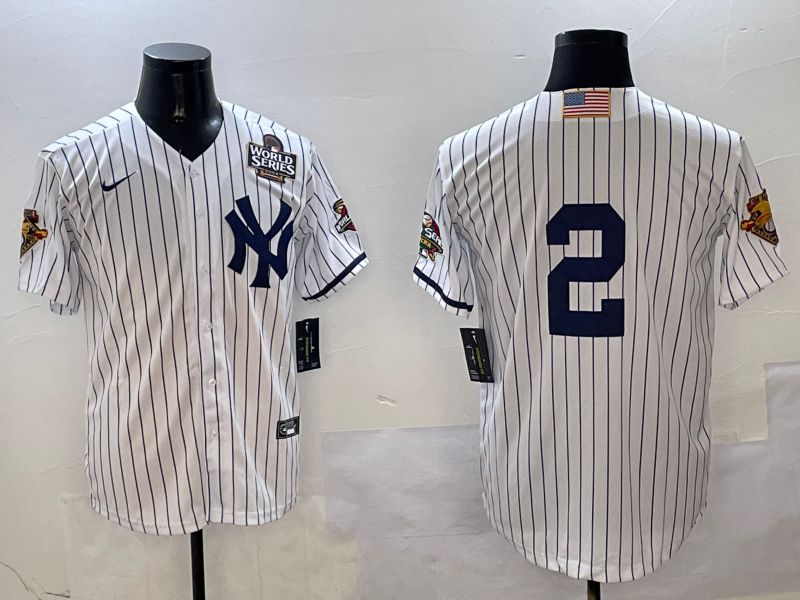 Men New York Yankees 2 No Name White Stripe Throwback Game 2025 Nike MLB Jersey style 3